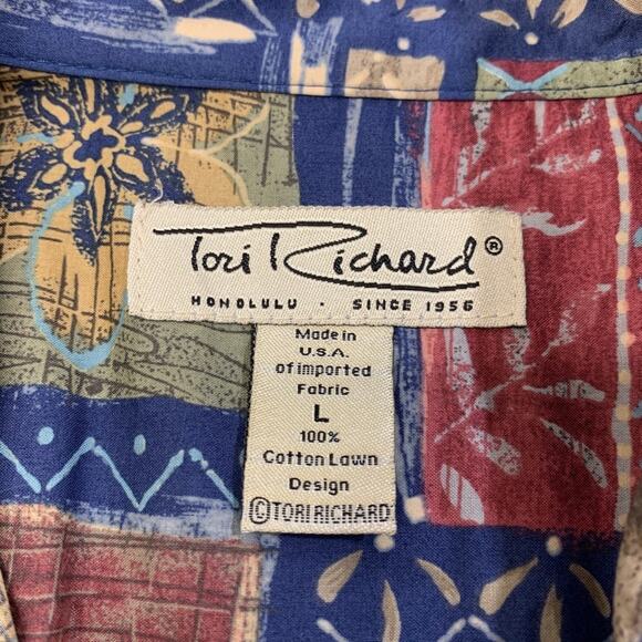 Vintage Tori Richard Shirt Mens L Large Cotton Hawaiian Mosaic Short Sleeve - Picture 4 of 8